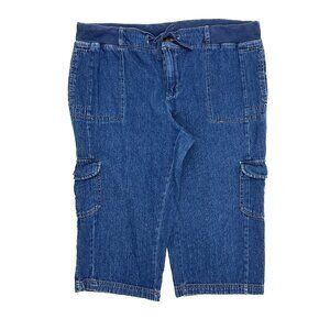 Basic Editions Cargo Capri Women 12 Blue Elastic Waist Drawstring Denim Jeans